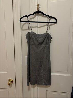Free People Silver Sparkle Mini Dress with Spaghetti Straps